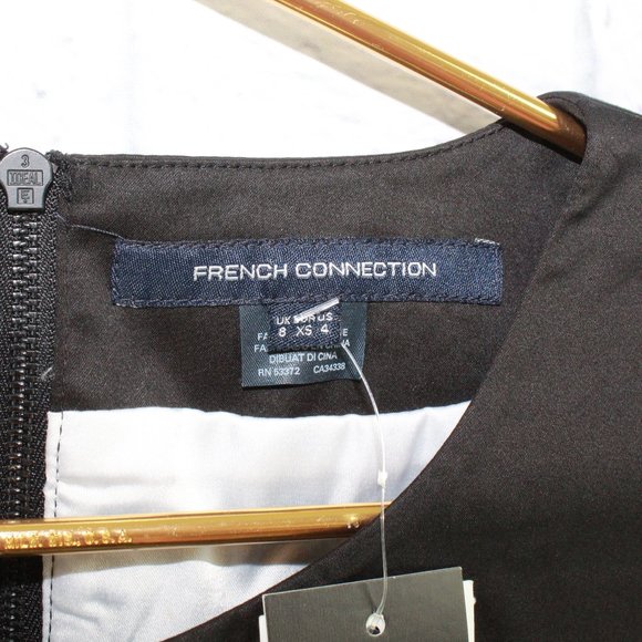 NWT! French Connection Black Mineral Pool Print Fringe Hem Mini Dress Size M - Picture 4 of 8